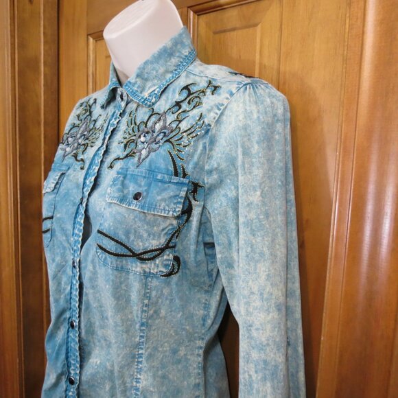 Roar Women's Western Long Sleeve Snap Shirt Rhinestones Bling Size Small - Picture 4 of 13
